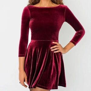 American Apparel Burgundy Velvet Skater Dress